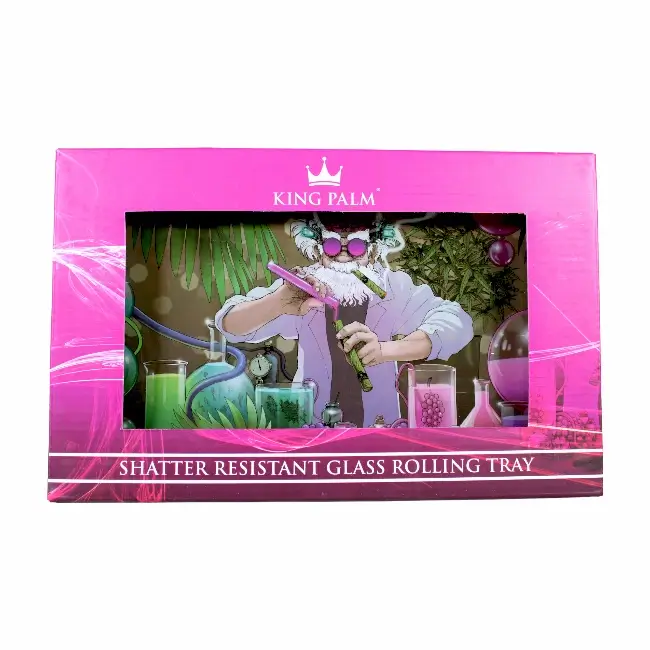 KING PALM ROLLING TRAY - GLASS - MEDIUM -MAD SCIENTIST product image