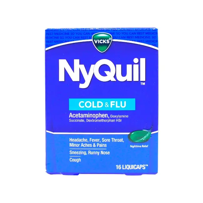 VICKS NYQUIL MEDICINE LIQUICAP COLD & FLU 325M/CT 16CT/BX PAIN RELIEVER / FEVER