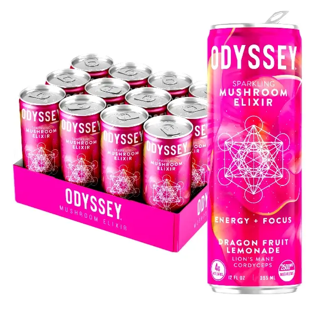 ODYSSEY | ENERGY DRINK - MUSHROOM ELIXIR - DRAGONFRUIT LEMONADE - 12OZ - 12PK/CS product image