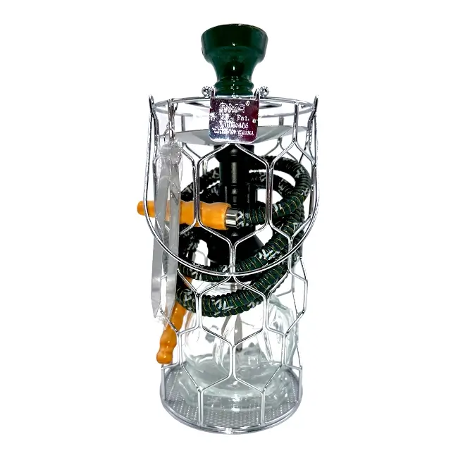 MYA | HOOKAH | GOLAZO W258 | WIRE BASKET | 1 HOSE | GREEN STEM CLEAR GLASS | GA012687 product image