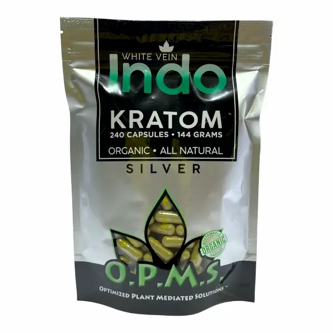 OPMS KRATOM | SILVER | MAENG DA | 144 GM | 240 CT | INDO WHITE VEIN product image